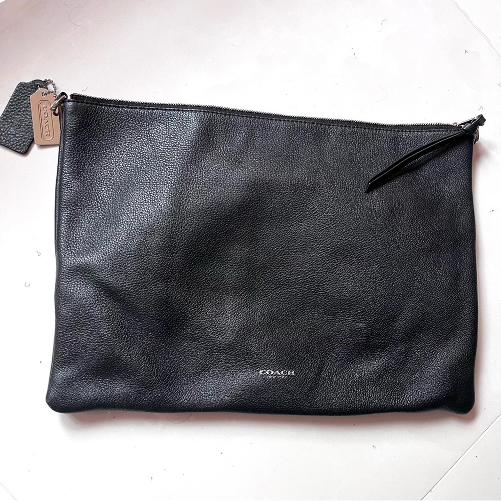 COACH Vintage Black Leather Large Portfolio Document Clutch w/Hang Tag